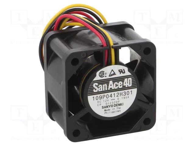 Fan: DC; axial; 12VDC; 40x40x28mm; 19.2m3/h; 37dBA; ball; 8700rpm SANYO DENKI 109P0412H301