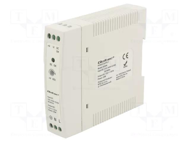 Power supply: switching; for DIN rail; 20W; 12VDC; 1.67A; IP20 QOLTEC QOLTEC-50908