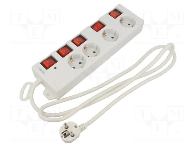 Plug socket strip: supply; Sockets: 4; 250VAC; 16A; white; 1.5m LOGILINK LPS252