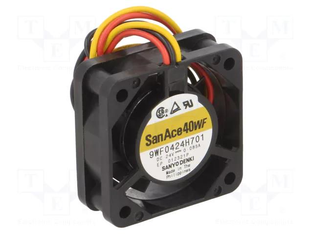 Fan: DC; axial; 24VDC; 40x40x15mm; 11.7m3/h; 38dBA; ball; 11300rpm SANYO DENKI 9WF0424H701