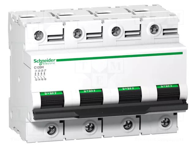 Circuit breaker; 230/400VAC; Inom: 100A; Poles: 4; Charact: C; 15kA SCHNEIDER ELECTRIC A9N18480