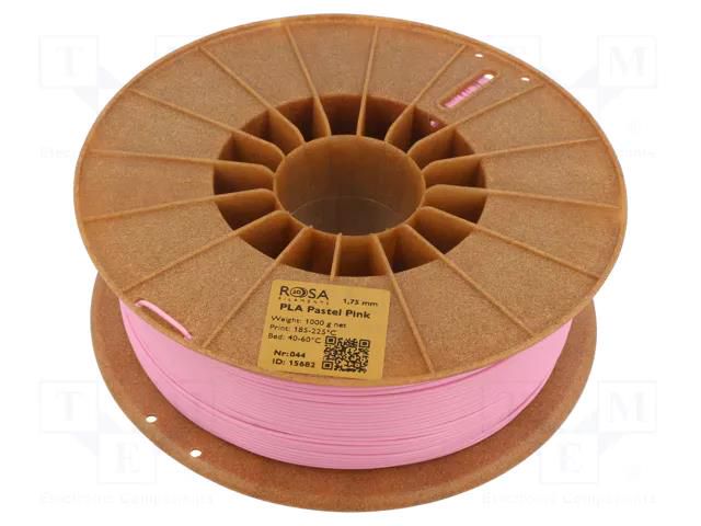 Filament: PLA Pastle; 1.75mm; pink; 185÷225°C; 1kg ROSA 3D ROSA-3903