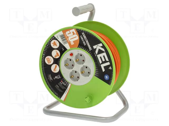 Extension lead; 3x1.5mm2; reel; Sockets: 4; PVC; orange; 50m; 16A KEL W-97542