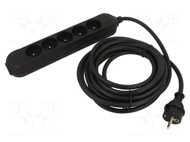 Extension lead; 3x1.5mm2; Sockets: 5; PVC; black; 10m; 16A; PRO JONEX 570-PRO-V/1.5-10B