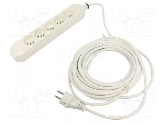 Extension lead; 3x1.5mm2; Sockets: 5; PVC; white; 10m; 16A; PRO JONEX 570-PRO-V/1.5-10W