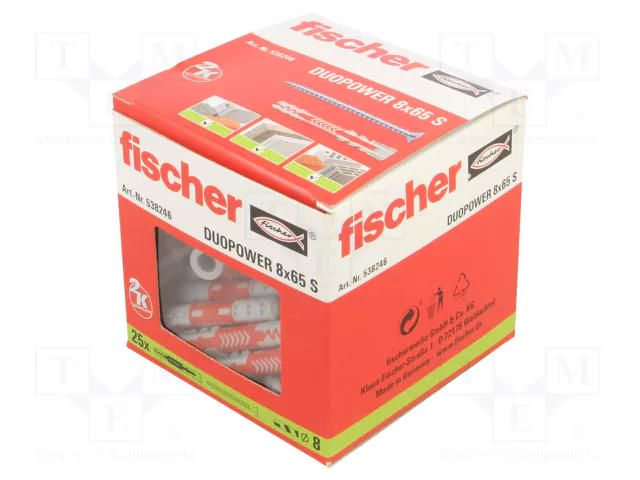 Plastic anchor; with screw; 8x65; DUOPOWER; 25pcs; 8mm FISCHER FISCHER-538246