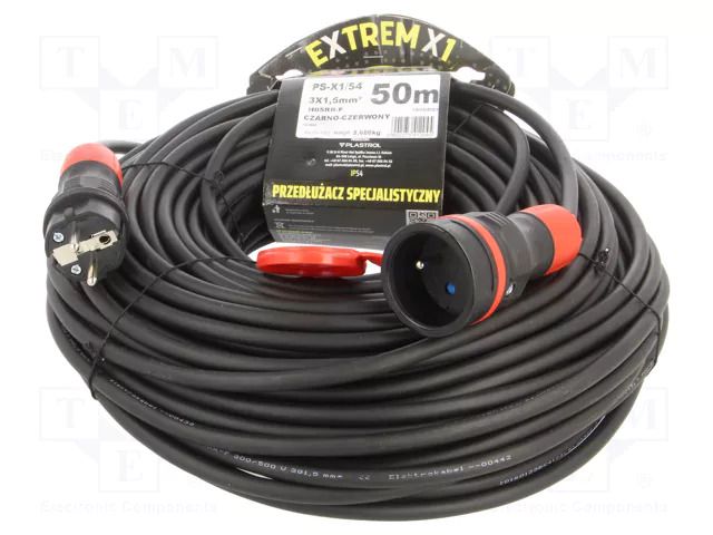 Extension lead; 3x1.5mm2; Sockets: 1; rubber; black; 50m; 16A KEL W-99188