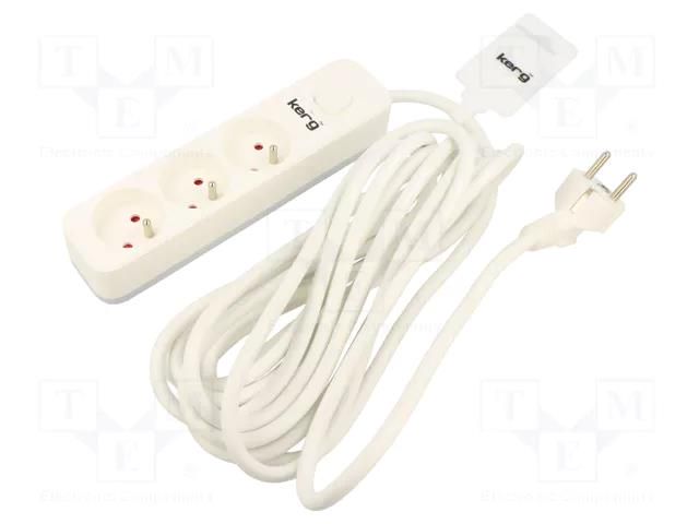 Extension lead; 3x1.5mm2; Sockets: 3; PVC; white; 5m; 16A KERG KERG-M02389