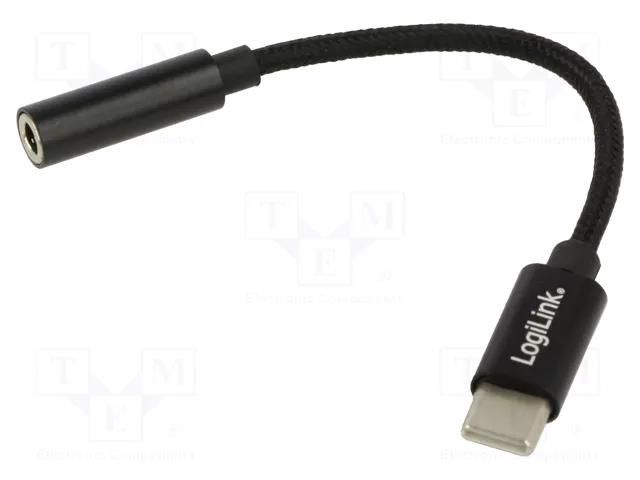 Adapter; Jack 3.5mm 4pin socket,USB C plug; 0.13m; black LOGILINK UA0398