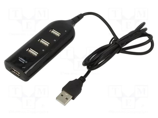Hub USB; USB A socket x4,USB A plug; USB 2.0; black; 0.4m GEMBIRD UHB-CT02