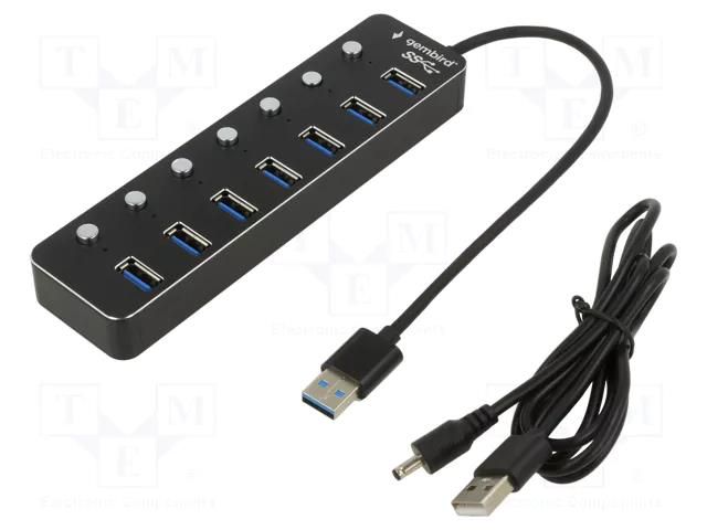 Hub USB; USB A socket x7,USB A plug; USB 3.1; with switch; black GEMBIRD UHB-U3P7P-01