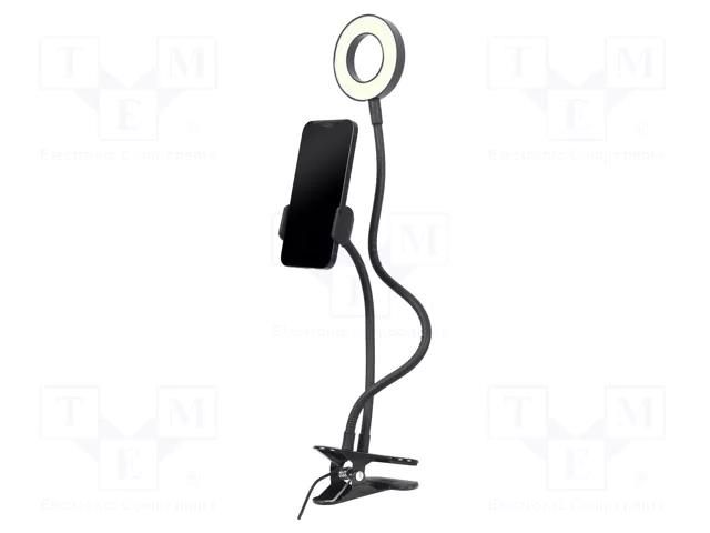 Holder; black; Features: with LED; 5W; 1.5m; smartphone GEMBIRD LED-RING4-PH-01