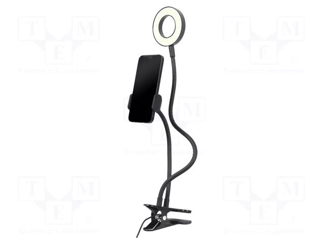 Holder; black; Features: with LED; 5W; 1.5m; smartphone GEMBIRD LED-RING4-PH-01
