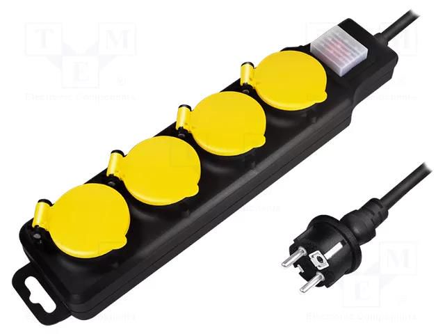 Plug socket strip: supply; Sockets: 4; 250VAC; 16A; black,yellow LOGILINK LPS254