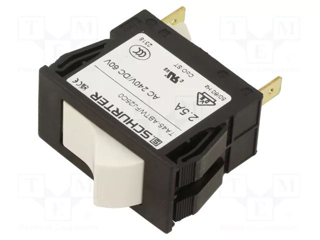 Circuit breaker; Urated: 240VAC; 60VDC; 2.5A; DPST; Poles: 1; MCB SCHURTER TA45-ABTWFJ25C0