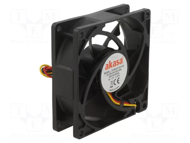 Fan: DC; axial; 12VDC; 80x80x25mm; 31dBA; EBR; 3000rpm; 4.04mmH2O Akasa DFS802512H