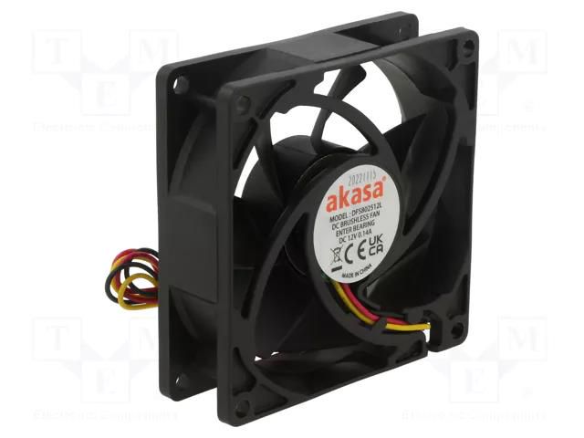 Fan: DC; axial; 12VDC; 80x80x25mm; 23dBA; EBR; 1800rpm; 1.68mmH2O Akasa DFS802512L