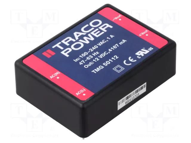 Converter: AC/DC; 50W; Uin: 90÷264VAC,120÷370VDC; Uout: 12VDC; 90% TRACO POWER TMG50112