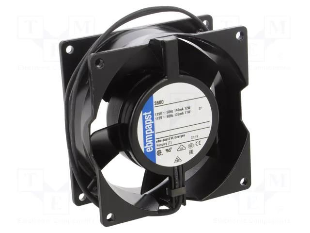 Fan: AC; axial; 115VAC; 92.5x92.5x38mm; 89m3/h; 41dBA; slide; 18AWG EBM-PAPST 3600