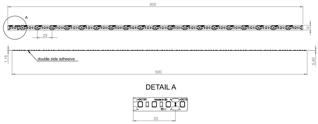 LED strip 12V 12W/m  IP20 warm white 3000K 120LED/m 115lm/W PLUS AKTO AFL-120U120M-WW