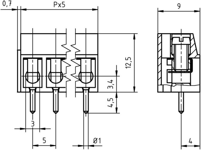 Kлемма 2-pin 5mm  PTR AK100/2-5.0