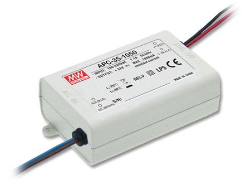 LED toiteplokk ühe väljundiga 35W, 25...70VDC, 500mA, 90...264VAC, MEAN WELL APC-35-500