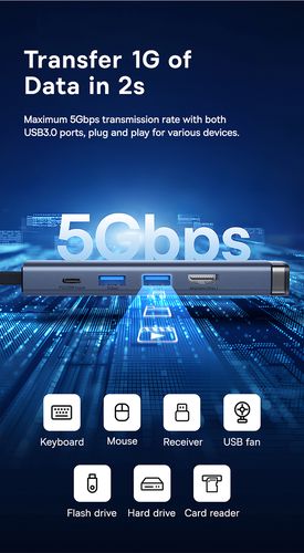 Док-станция/адаптер USB C plug - 4 типа разъемов (HDMI + 2x USB3.0 + RJ45 + USB-C) UltraJoy BASEUS B00052801811-03 6932172650919