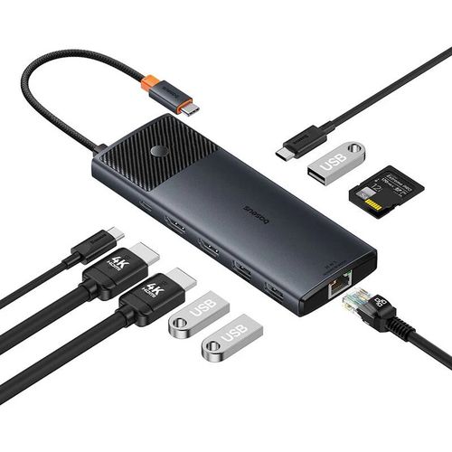 Док-станция USB C - 8 типов разъемов (HDMI4K@120Hz+HDMI4K@60Hz+USB-A(10Gbs)+USB-C(10Gbps+2xUSB-A(480Mbps)+RJ45+SD/TF+USB-C(PD)) BASEUS B00061800813-01 6932172643324