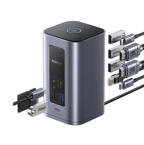 Docking Station 1in12 USB C pistik - 2xHDMI RJ45 SD/TF USB3 NU1 Air Spacemate BASEUS B00568103813-00 6932172687137