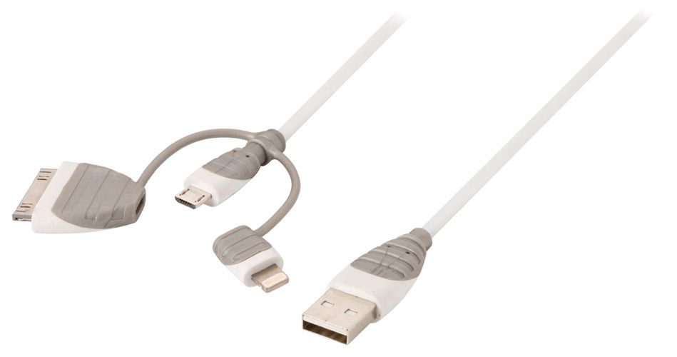 3-in-1 Sync and Charge Cable USB-A Male - Micro B Male 1.00 m White + 30-Pin Dock Adapter / Lightning Adapter BBM39410W10 8717587005008