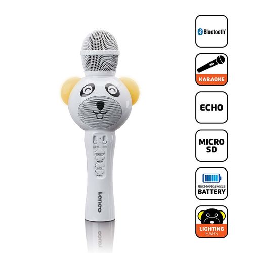 Karaoke microphone with Bluetooth® SD slot lighting AUX Out White BMC-120WH 8711902066385