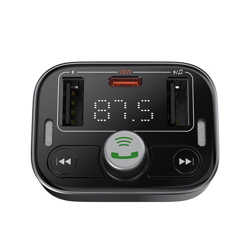 Car Bluetooth 5.3 FM Transmitter 2xUSB + USB-C, Black C10762200113-00 6932172643355