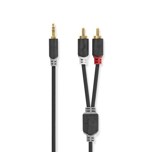 Stereo Audio Cable | 3.5 mm Male | 2x RCA Male | Gold Plated | 10.0 m | Round | Anthracite | Box CABW22200AT100 5412810265053