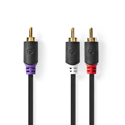 Subwoofer Cable | RCA Male | 2x RCA Male | Gold Plated | 3.00 m | Round | 4.0 mm | Anthracite | Box CABW24000AT30 5412810335688