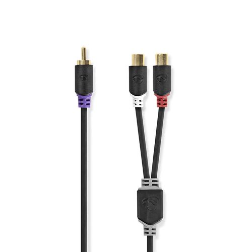 Subwoofer Cable | RCA Male | 2x RCA Female | Gold Plated | 0.20 m | Round | 4.0 mm | Anthracite | Box CABW24010AT02 5412810265190