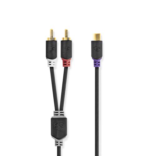 Stereo Audio Cable | 2x RCA Male | RCA Female | Gold Plated | 0.20 m | Round | Anthracite | Box CABW24020AT02 5412810265183