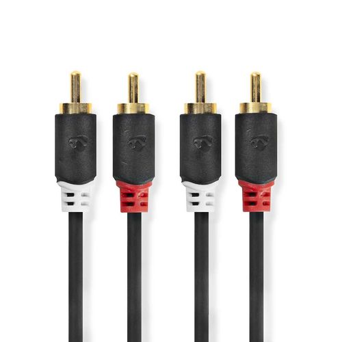 Stereo Audio Cable | 2x RCA Male | 2x RCA Male | Gold Plated | 10.0 m | Round | Anthracite | Box CABW24200AT100 5412810265121