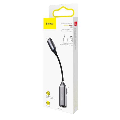 Adapter IP Lightning plug - 3.5mm stereo connector, with charging gray BASEUS CALL56-0A 6953156294103