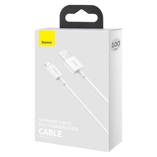 Kaabel USB2.0 A pistik - IP Lightning pistik 1,0m valge Superior seeria BASEUS CALYS-A02 6953156205413