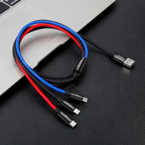 Кабель USB 2.0 штекер и 3 штекера(USB C, mikro-USB, Lightning) для зарядных устройств (не подходит для передачи данных) BASEUS CAMLT-BSY01 6953156273948