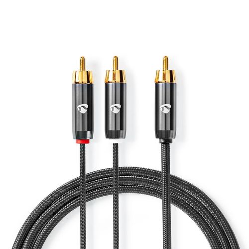 Subwoofer Cable | RCA Male | 2x RCA Male | Gold Plated | 3.00 m | Round | 4.5 mm | Grey / Gun Metal Grey | Cover Window Box CATB24000GY30 5412810324422