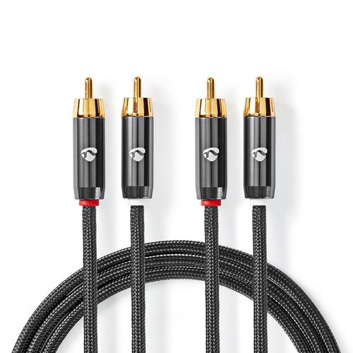 Stereo Audio Cable | 2x RCA Male | 2x RCA Male | Gold Plated | 1.00 m | Round | Grey / Gun Metal Grey | Cover Window Box CATB24200GY10 5412810318735