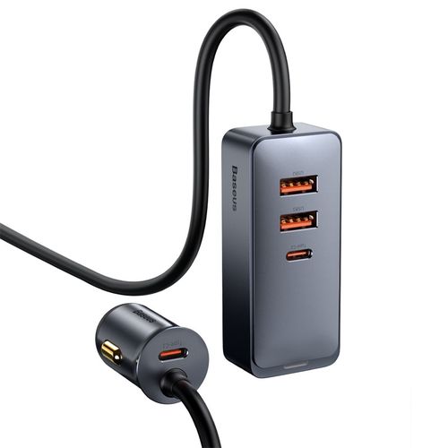 Car Quick Charger with Extension Cord 12-24V 120W 2xUSB + 2xUSB-C, Gray CCBT-A0G 6953156206670