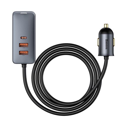 Car Quick Charger with Extension Cord 12-24V 120W 2xUSB + 2xUSB-C, Gray CCBT-A0G 6953156206670