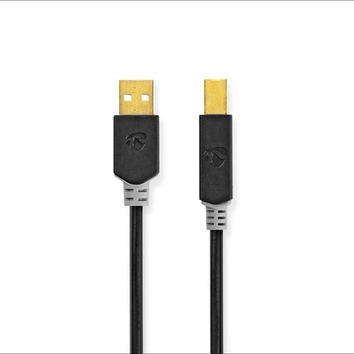 USB Cable | USB 2.0 | USB-A Male | USB-B Male | 480 Mbps | Gold Plated | 3.00 m | Round | PVC | Anthracite | Window Box CCBW60100AT30 5412810263479