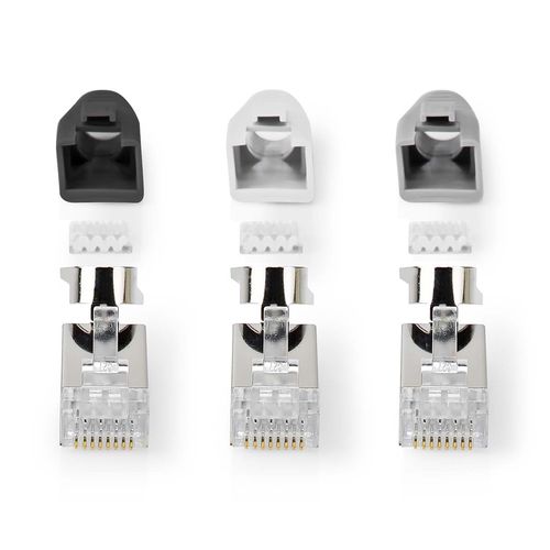 RJ45 Connector | RJ45 Pass Through | Solid/Stranded FTP CAT7 | Straight | Gold Plated | 10 pcs | PVC | Black / Grey / White | Box CCBW89390GY 5412810336388