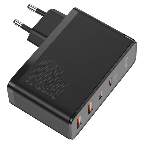 Wall Quick Charger GaN2 Pro 100W 2xUSB + 2xUSB-C QC4+ PD3.0 with USB-C Cable, Black CCGAN2P-L01 6953156204683