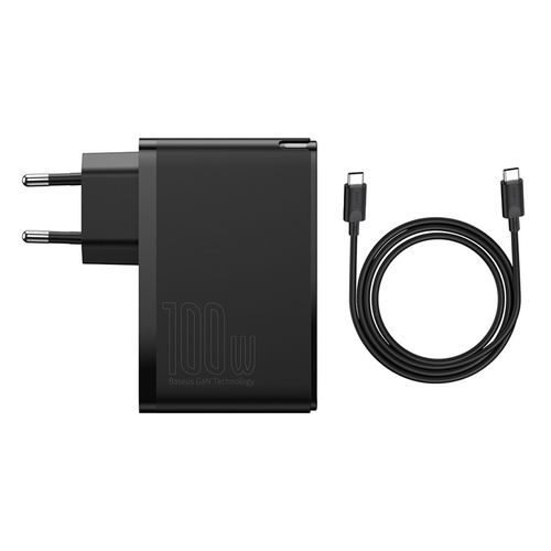 Wall Quick Charger GaN2 Pro 100W 2xUSB + 2xUSB-C QC4+ PD3.0 with USB-C Cable, Black CCGAN2P-L01 6953156204683