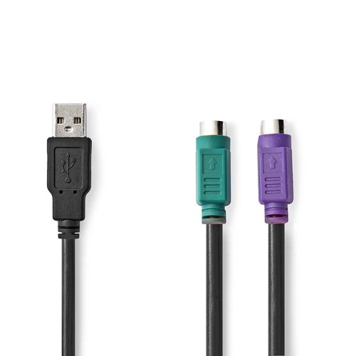2-in-1 Cable | USB 2.0 | USB-A Male | 2x PS/2 Female | 480 Mbps | 0.30 m | Nickel Plated | Round | PVC | Black | Box CCGB60830BK03 5412810421770