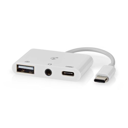 USB Multi-Port Adapter | 3-in-1 | USB 2.0 | USB-C™ Male | USB-A Female / USB-C™ Female / 3.5 mm Female | 480 Mbps | 0.10 m | Round | Nickel Plated | PVC | White | Box CCGB64790WT01 5412810415953